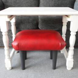 Red Faux Leather Footstool Handmade Upholstered Stool With Wooden Legs, S - thumbnail 2