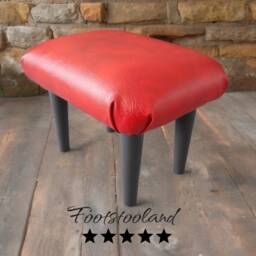 Red Faux Leather Footstool Handmade Upholstered Stool With Wooden Legs, S