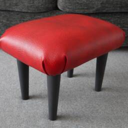 Red Faux Leather Footstool Handmade Upholstered Stool With Wooden Legs, S - thumbnail 4