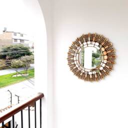 Peruvian Shell Mirror 60 cm Handmade Wall Decor - Carved Wood Round Coastal Statement For Living Room Bathroom - thumbnail 2
