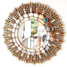 Peruvian Shell Mirror 60 cm Handmade Wall Decor - Carved Wood Round Coastal Statement For Living Room Bathroom