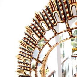 Peruvian Shell Mirror 60 cm Handmade Wall Decor - Carved Wood Round Coastal Statement For Living Room Bathroom - thumbnail 3