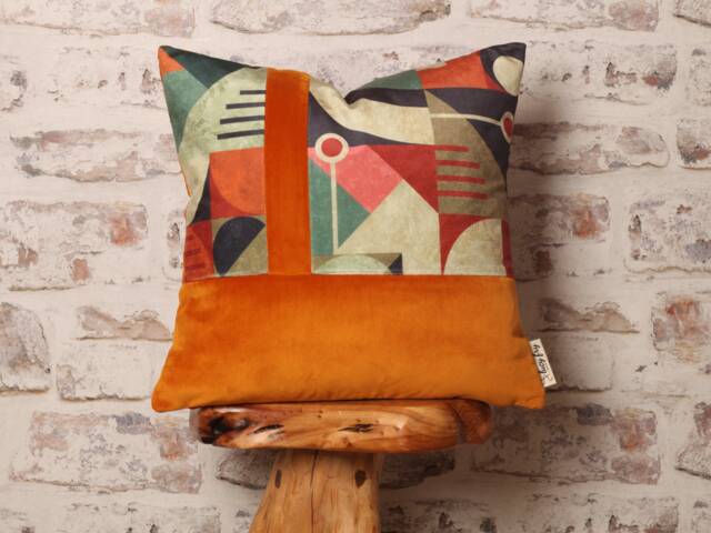 Geometric Bauhaus Velvet Cushion Cover Mid-Century Modern Burnt Orange Accent - image 1