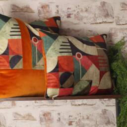 Geometric Bauhaus Velvet Cushion Cover Mid-Century Modern Burnt Orange Accent - thumbnail 4