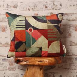 Geometric Bauhaus Velvet Cushion Cover Mid-Century Modern Burnt Orange Accent - thumbnail 3