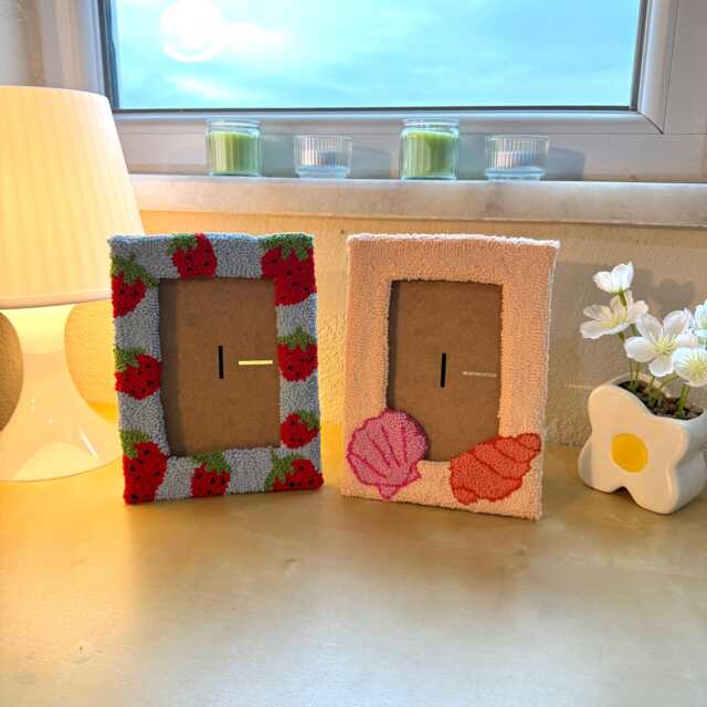 Handmade Punch Needle Picture Frame - Home Decor 4x6 Wall Art Tufted Photo Cute Hanging Gift - image 1