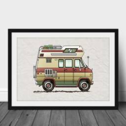 Custom Van Camper Bus - Travel Trailer Vanlife Happy Art Print- Whimsical Print Wall Decor Glamping - thumbnail 3