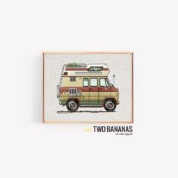 Custom Van Camper Bus - Travel Trailer Vanlife Happy Art Print- Whimsical Print Wall Decor Glamping - thumbnail 2