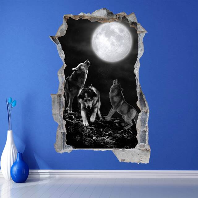 Wolf Wolves Howling Moon Dark Night Wall Sticker Mural Decal Print Art Home Office Decor Kh6 - image 1