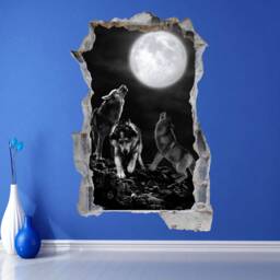 Wolf Wolves Howling Moon Dark Night Wall Sticker Mural Decal Print Art Home Office Decor Kh6 - thumbnail 1
