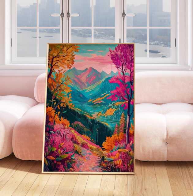 Abstract Mountains Print, Pink Wall Art, Gallery Living Room, Bedroom, Outdoors Prints 3016 - image 1