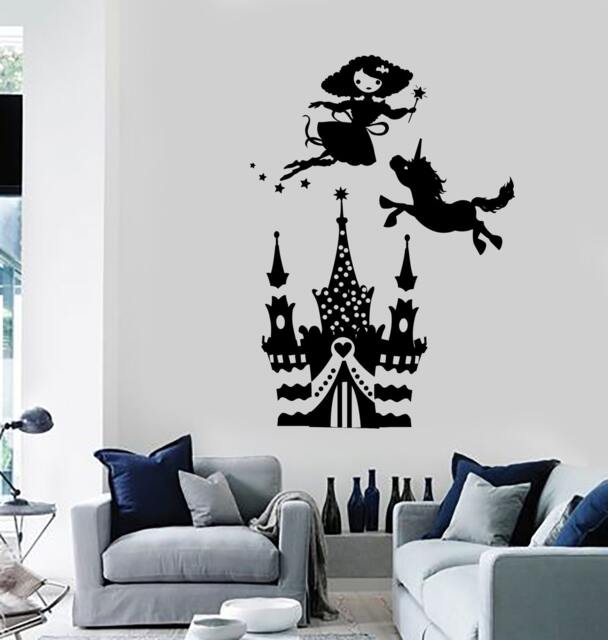 Wall Vinyl Decal Fairy Tale Unicorn Castle Kids Children Mural Decor Art 1474Dz - image 1