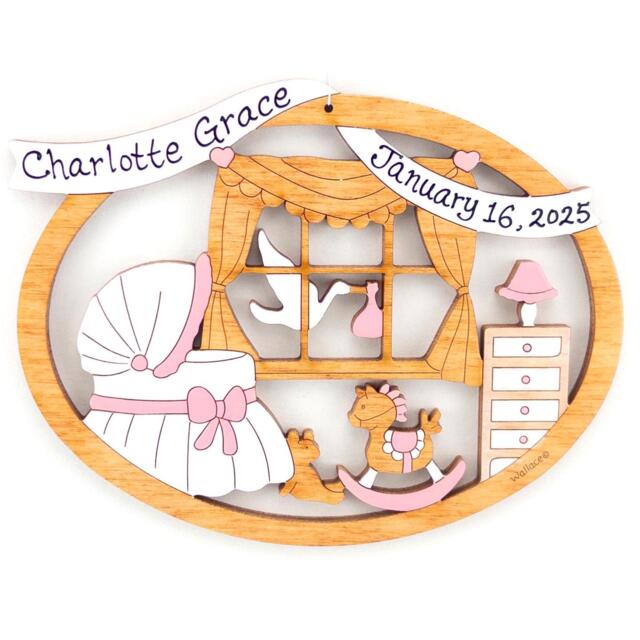 Personalized Baby's Room First Christmas Ornament - Wood, Laser Cut, Hand Painted - image 1