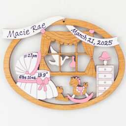 Personalized Baby's Room First Christmas Ornament - Wood, Laser Cut, Hand Painted - thumbnail 2
