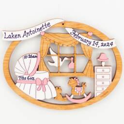 Personalized Baby's Room First Christmas Ornament - Wood, Laser Cut, Hand Painted - thumbnail 3