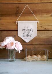 Canvas Wall Banner/Home Decor/By His Wounds We Are Healed/Wall Art/Quote Art/Easter Decor - thumbnail 1