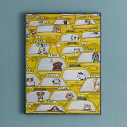 Dogs & Cats New York City Taxi Cabs Art Print, Nyc Watercolor Painting, Cute Pets Art, Yellow Cab Wall - 8x10 - thumbnail 2
