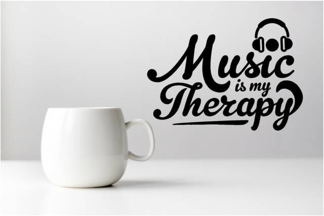 Music Is My Therapy Vinyl Wall Art, Decal, Sticker, Transfer, Mural, Removable, Decoration, Rent Friendly, Interior, Exterior, - 0801 - image 1