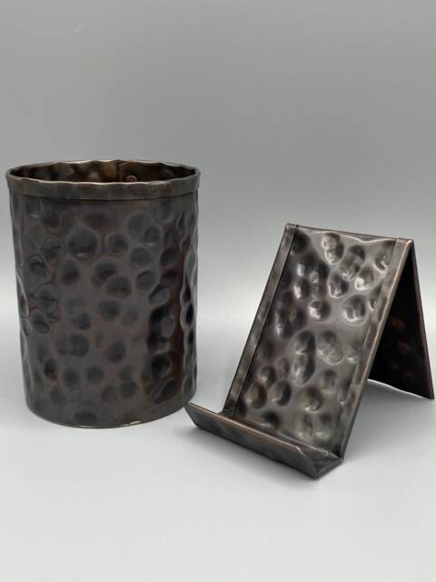 Handcrafted Hammered Copper Desk Set Bronze Card & Pencil Holder - image 1