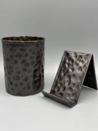 Hammered Copper Desk Organizer Set - Card & Pencil Holder, Office Decor