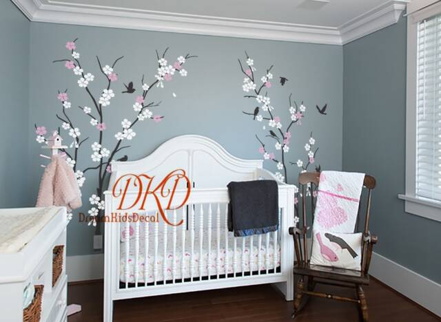 Cherry Blossom Tree Branch Wall Decal, Baby Girl Nursery Decor - image 1