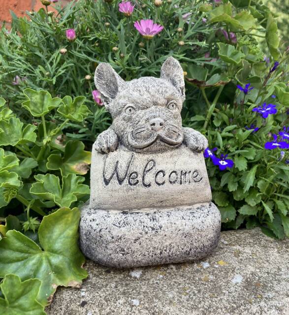 Reconstituted Stone Garden Small Welcome French Bulldog Ornament - image 1