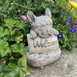 Reconstituted Stone Garden Small Welcome French Bulldog Ornament - thumbnail 3