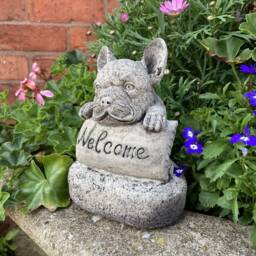 Reconstituted Stone Garden Small Welcome French Bulldog Ornament - thumbnail 2