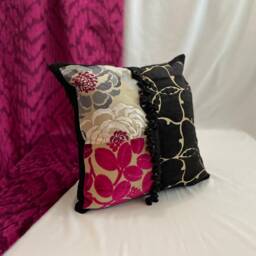 Embroidered Silk Pillow Bohemian Quilted Velvet Cushion With Tassel Trim - thumbnail 2