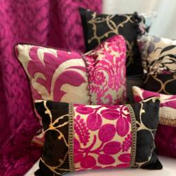 Embroidered Silk Pillow Bohemian Quilted Velvet Cushion With Tassel Trim - thumbnail 4
