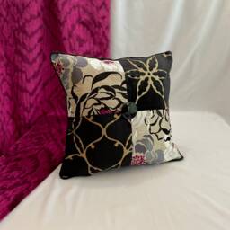 Embroidered Silk Pillow Bohemian Quilted Velvet Cushion With Tassel Trim - thumbnail 3