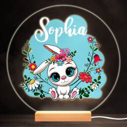 Floral Cute Bunny Colourful Round Personalised Gift Led Lamp Night Light - Bedroom - thumbnail 1