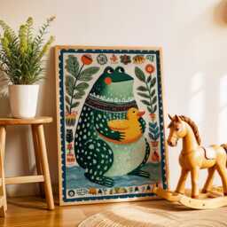 Frog & Duck Nursery Poster - Cute Animal Wall Art For Kids Room Funny Woodland Print Bedroom Decor - thumbnail 2