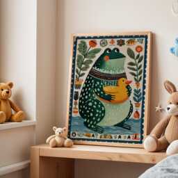 Frog & Duck Nursery Poster - Cute Animal Wall Art For Kids Room Funny Woodland Print Bedroom Decor - thumbnail 3