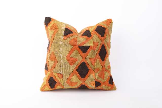 Vintage Turkish Kilim Pillow Cover Handwoven Wool Throw Cushion - 16x16 - image 1