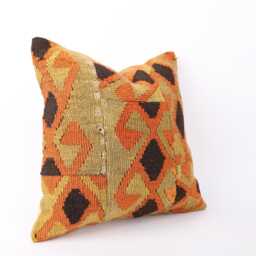 Vintage Turkish Kilim Pillow Cover Handwoven Wool Throw Cushion - 16x16 - thumbnail 3