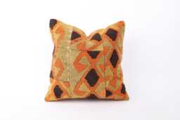Vintage Turkish Kilim Pillow Cover Handwoven Wool Throw Cushion - 16x16 - thumbnail 1