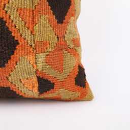 Vintage Turkish Kilim Pillow Cover Handwoven Wool Throw Cushion - 16x16 - thumbnail 2