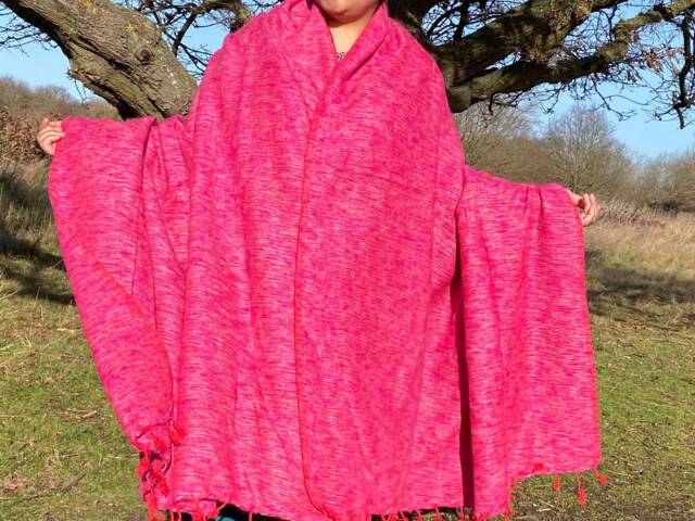 Fuchsia Pink Yak Wool Blend Blanket Oversized Meditation Shawl - image 1