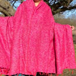 Fuchsia Pink Yak Wool Blend Blanket Oversized Meditation Shawl - thumbnail 3