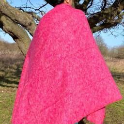 Fuchsia Pink Yak Wool Blend Blanket Oversized Meditation Shawl - thumbnail 4