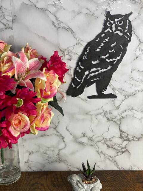 Watching Tawny Owl Barn Wildlife Brushed Steel Home Wall Art Interior Design Metal Present Gift Idea - image 1