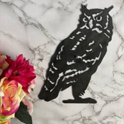 Watching Tawny Owl Barn Wildlife Brushed Steel Home Wall Art Interior Design Metal Present Gift Idea - thumbnail 2