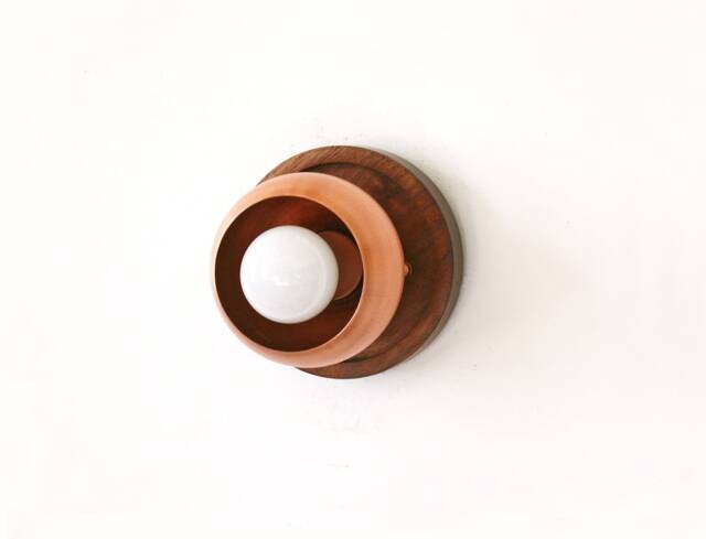 Copper Eyeball Shade & Walnut Wall Fixture Light Sconce Vanity Kitchen Foyer - image 1