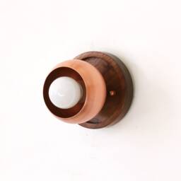 Copper Eyeball Shade & Walnut Wall Fixture Light Sconce Vanity Kitchen Foyer - thumbnail 2