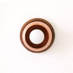 Copper Eyeball Shade & Walnut Wall Fixture Light Sconce Vanity Kitchen Foyer - thumbnail 3