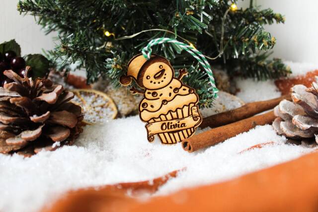 Personalised Baking Christmas Ornament Cupcake Baker Wood Custom Bauble Laser Engraved Rustic Wooden Name Tree Decoration Irish - image 1