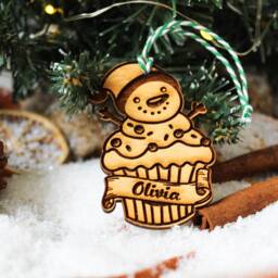 Personalised Baking Christmas Ornament Cupcake Baker Wood Custom Bauble Laser Engraved Rustic Wooden Name Tree Decoration Irish - thumbnail 3