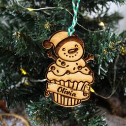 Personalised Baking Christmas Ornament Cupcake Baker Wood Custom Bauble Laser Engraved Rustic Wooden Name Tree Decoration Irish - thumbnail 4