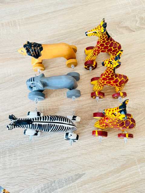 Africa Handcrafted Animals/Wooden Safari Animals/Animal Art Decor/Handmade Animal Sculpture/Animal On Wheel - image 1